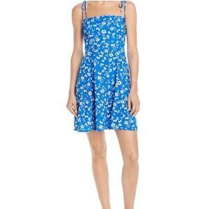 Aqua Tie Strap Fit & Flare Blue Floral Mini Dress